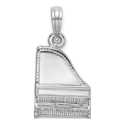 14K White Gold 3-D Grand Piano Pendant