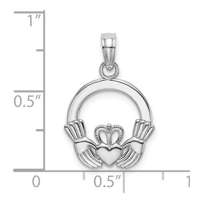 14K White Gold Round Claddagh Pendant – view 4