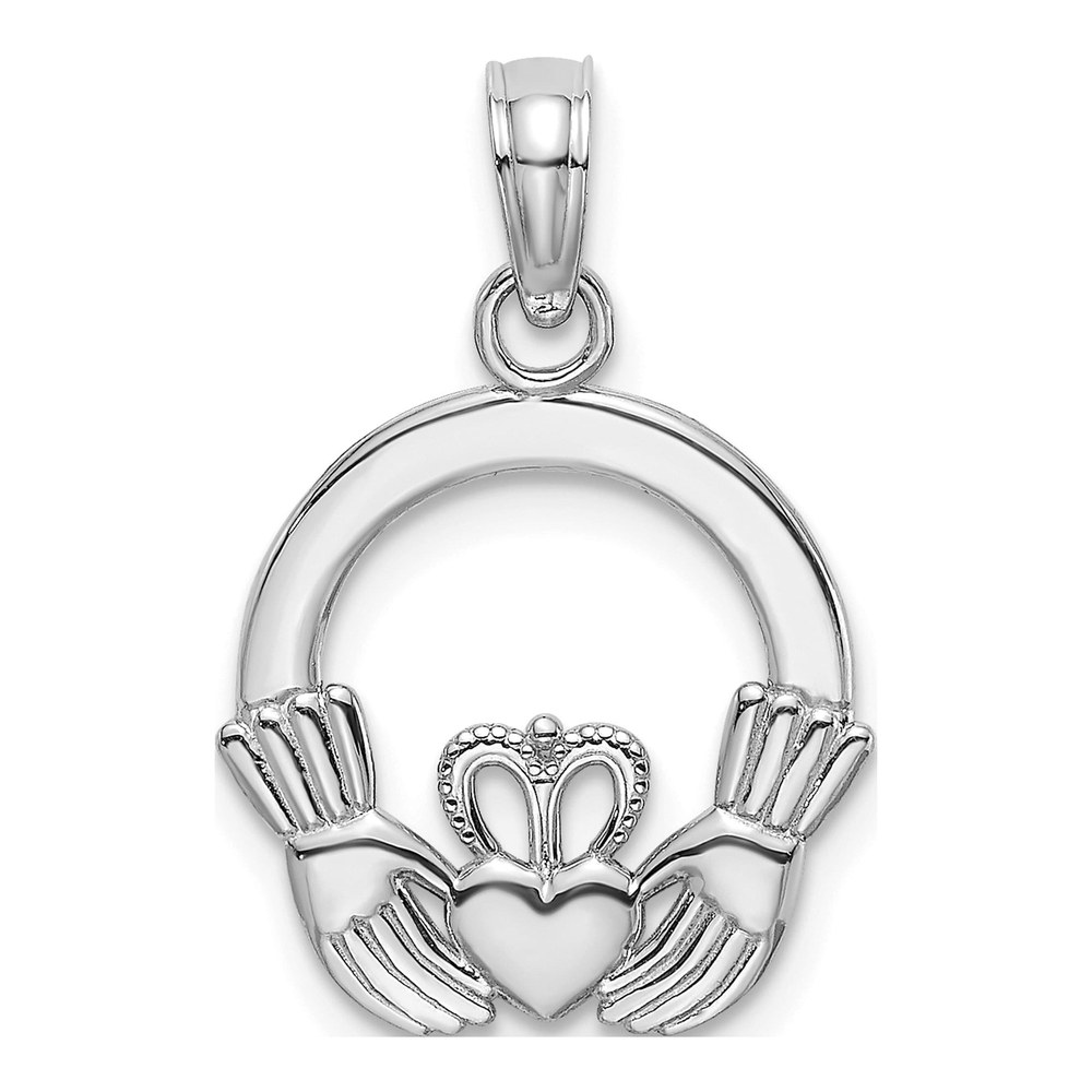14K White Gold Round Claddagh Pendant