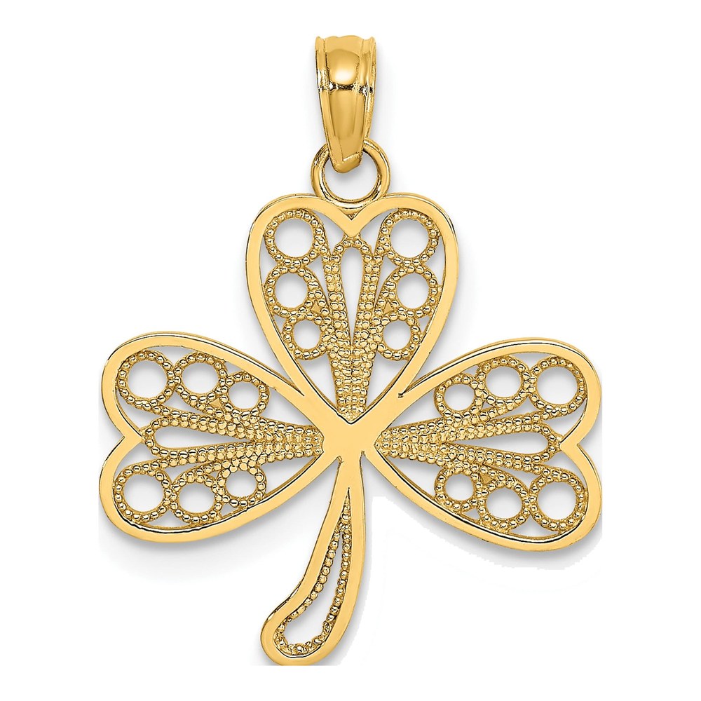 14K Yellow Gold Filigree 3-Leaf Clover Charm