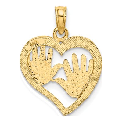 14K Yellow Gold Cut-Out Hand Prints Heart Charm – view 5