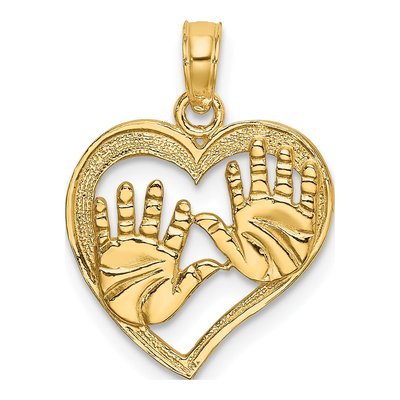 14K Yellow Gold Cut-Out Hand Prints Heart Charm