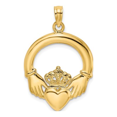 14K Yellow Gold Large Claddagh Heart Charm