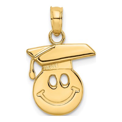 14K Yellow Gold Smiley Face Graduation Charm