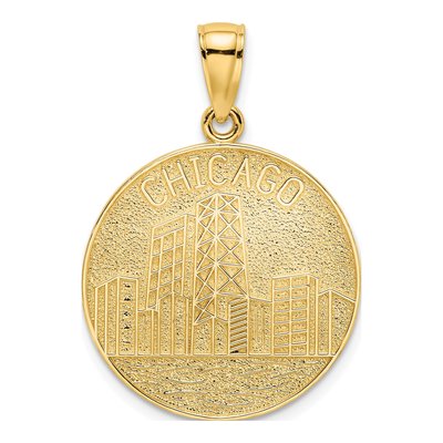 14K Yellow Gold Chicago Skyline Disc Charm