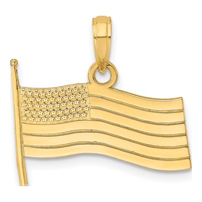 14K Yellow Gold American Flag Pendant