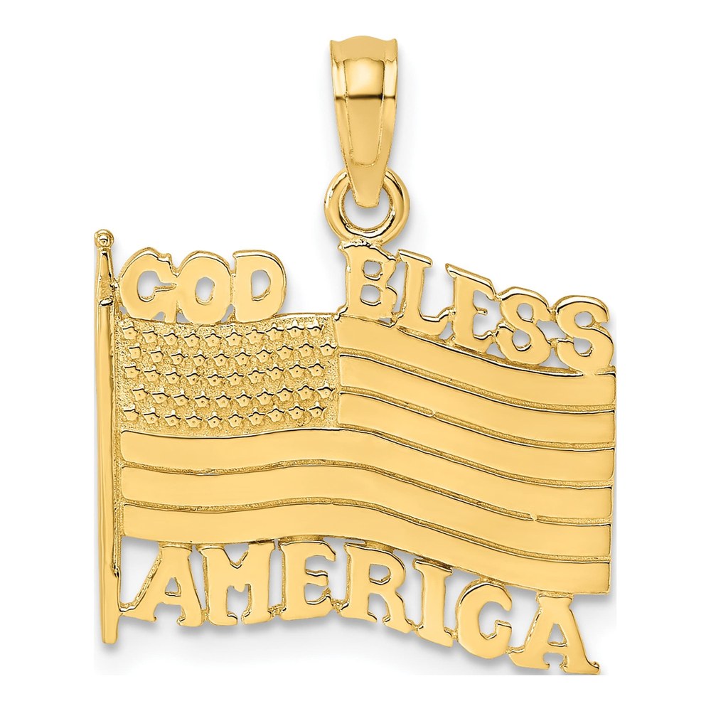 14K Yellow Gold GOD Bless America Flag Charm