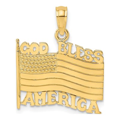 14K Yellow Gold GOD Bless America Flag Charm