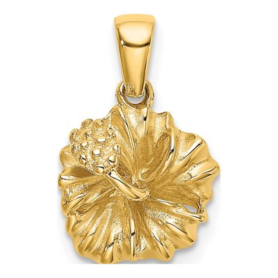 14K Yellow Gold Textured Hibiscus Flower Charm