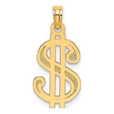 14K Yellow Gold Textured Dollar Sign Charm