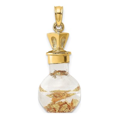 14K Yellow Gold Leaf-In-Bottle Pendant