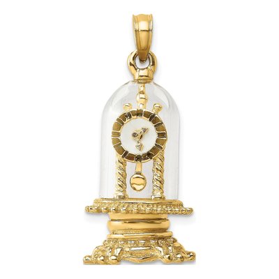 14K Yellow Gold 3D Moveable Clock Dome Charm
