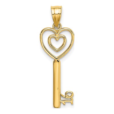 14K Yellow Gold Key Heart Sweet Pendant