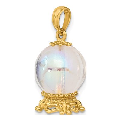 14K Yellow Gold 3D Crystal Ball Pendant – view 5