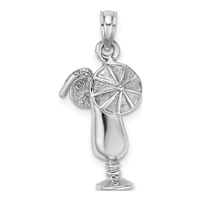 14K White Gold Tropical Drink Pendant