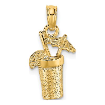 14K Yellow Gold Cocktail Umbrella Pendant