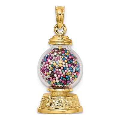 14K Yellow Gold 3-D Gumball Machine Pendant