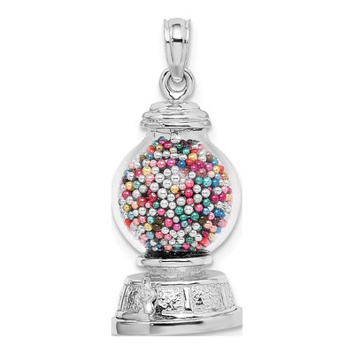 14K White Gold 3D Gumball Machine Pendant