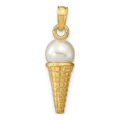 14K Yellow Gold Ice Cream Cone Pendant