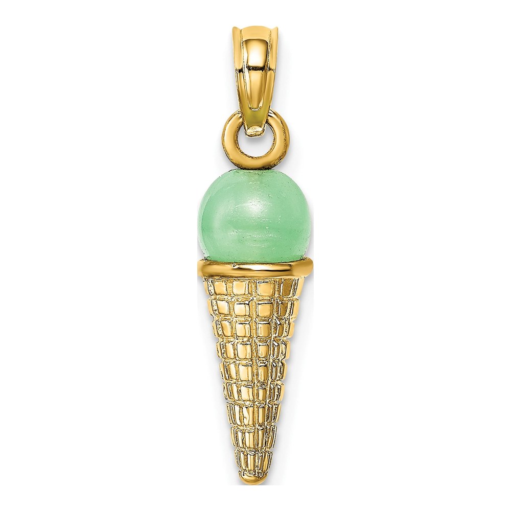 14K Yellow Gold 3D Ice Cream Cone Pendant