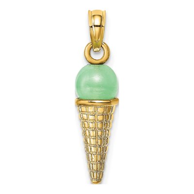 14K Yellow Gold 3D Ice Cream Cone Pendant