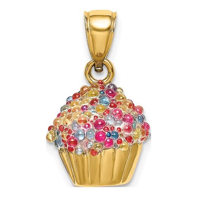 14K Yellow Gold 3D Cupcake Charm