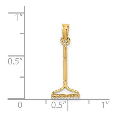14K Yellow Gold 3D Garden Rake Pendant – view 4