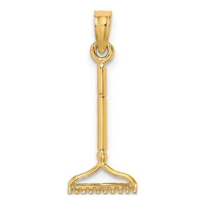 14K Yellow Gold 3D Garden Rake Pendant