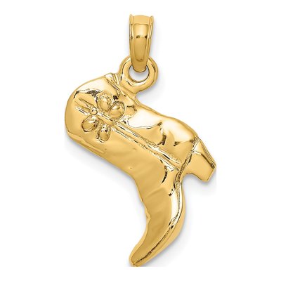 14K Yellow Gold 3D Cowboy Boot Pendant