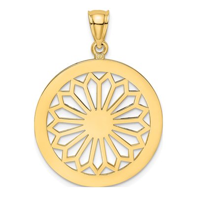 14K Yellow Gold Retro Daisy Round Frame Charm