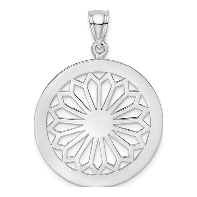 14K White Gold Daisy Round Frame Pendant