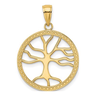 14K Yellow Gold Tree of Life Round Frame Charm