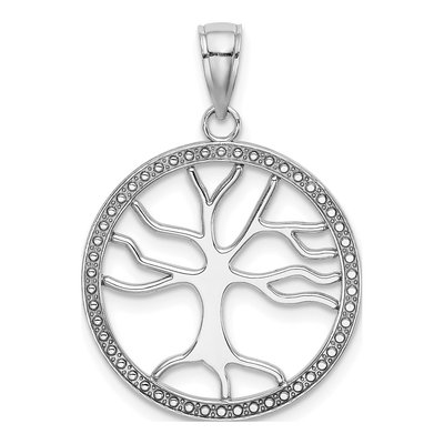 14K White Gold Tree of Life Round Frame Charm