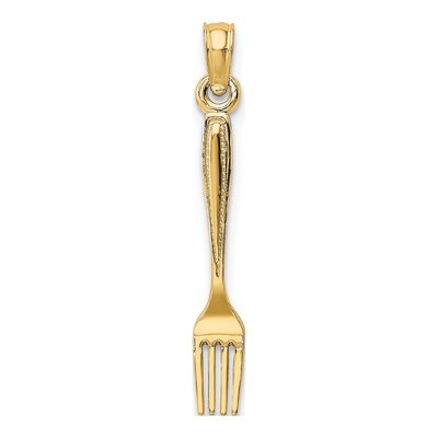 14K Yellow Gold 3D Table Fork Pendant