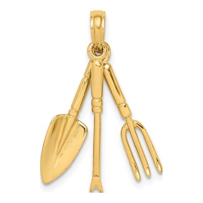 14K Yellow Gold 3D Garden Tool Pendant