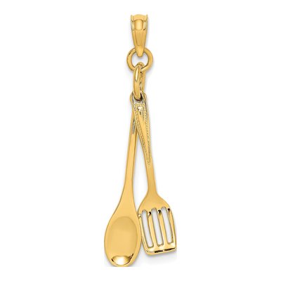 14K Yellow Gold 3D Spoon Spatula Charm