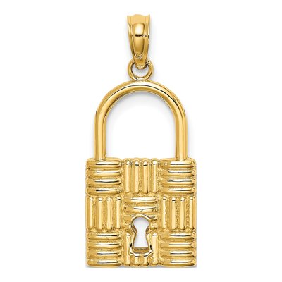 14K Yellow Gold 3D Padlock Charm