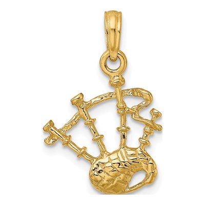 14K Yellow Gold 3-D Bagpipes Pendant – view 5