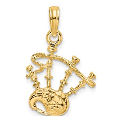 14K Yellow Gold 3-D Bagpipes Pendant