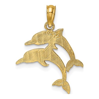 14K Yellow Gold Double Dolphins Pendant – view 5