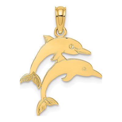 14K Yellow Gold Double Dolphins Pendant