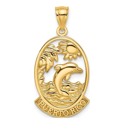 14K Yellow Gold Puerto Rico Dolphin Sunset Charm
