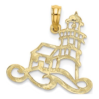 14K Yellow Gold Lighthouse Waves Pendant – view 5