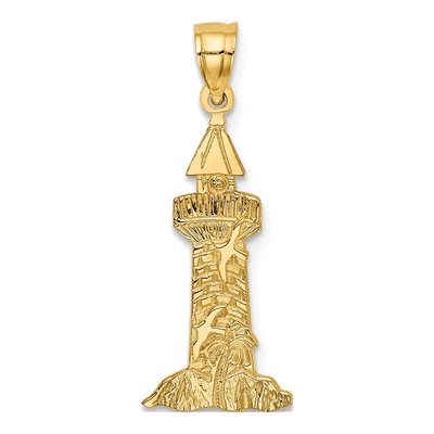 14K Yellow Gold Lighthouse Seagulls Pendant