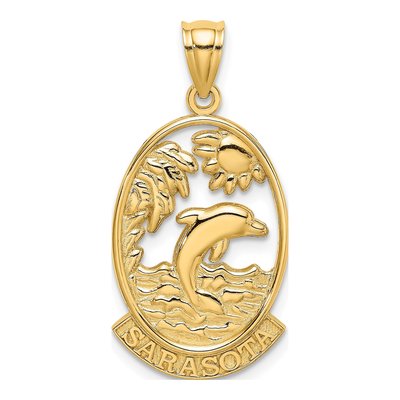 14K Yellow Gold Sarasota Dolphin Sunset Charm