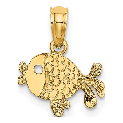 14K Yellow Gold Textured Fish Pendant