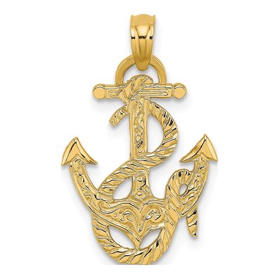 14K Yellow Gold Anchor Rope Pendant