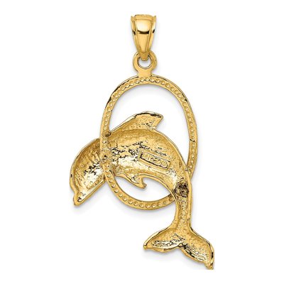 14K Yellow Gold Dolphin Through Hoop Charm – view 5