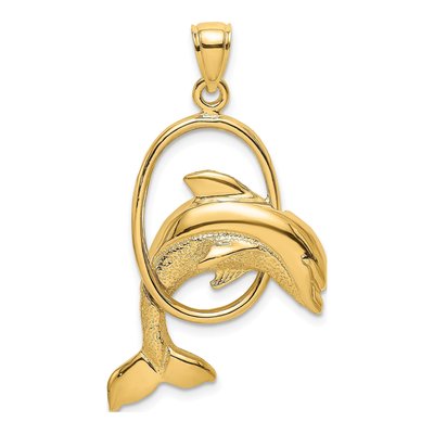 14K Yellow Gold Dolphin Through Hoop Charm