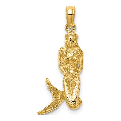 14K Yellow Gold 3D Mermaid Pendant